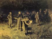 unknow artist Federal troops reading a message at fireside painting